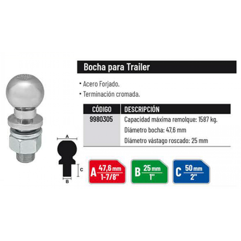 ENGANCHE P/REMOLQUE BOCHA 1 7/8" 1500KG