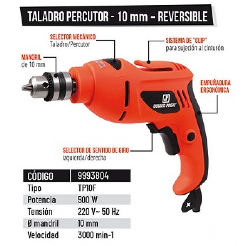 TALADRO 10MM.500W.HOB.REV.