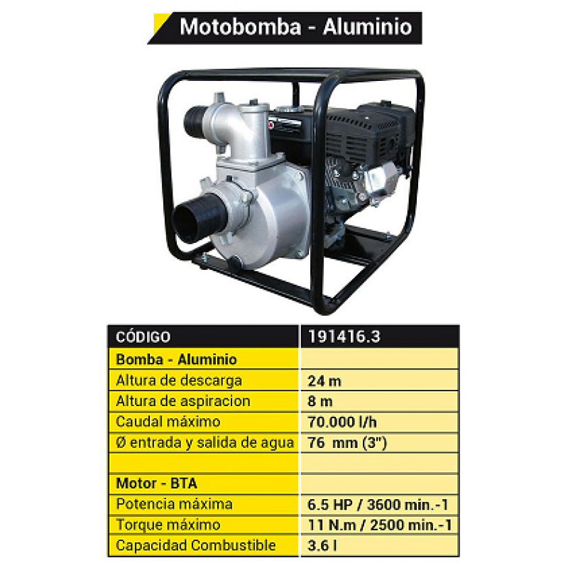 MOTOBOMBA 4T.6,5HP.SAL.3"70ML/H