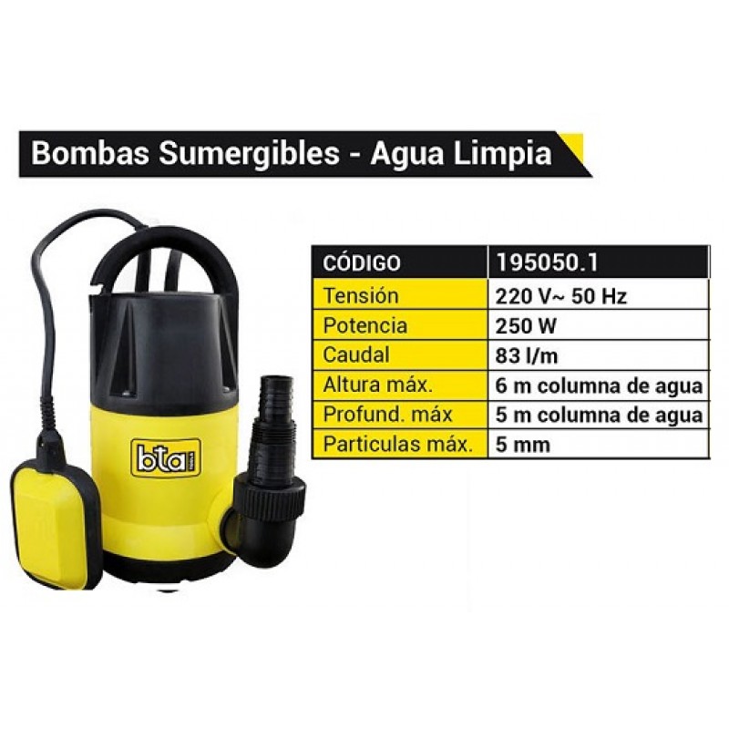 BOMBA SUMERGIBLE 250W.*83L/M* -