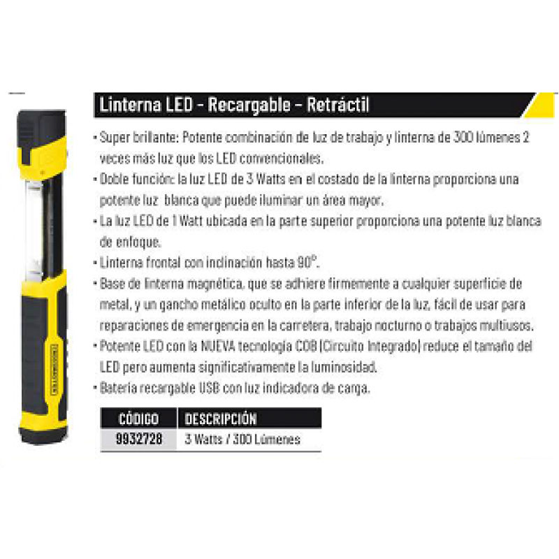 LINTERNA LED MAGNETICA EXTENSIBLE 3W