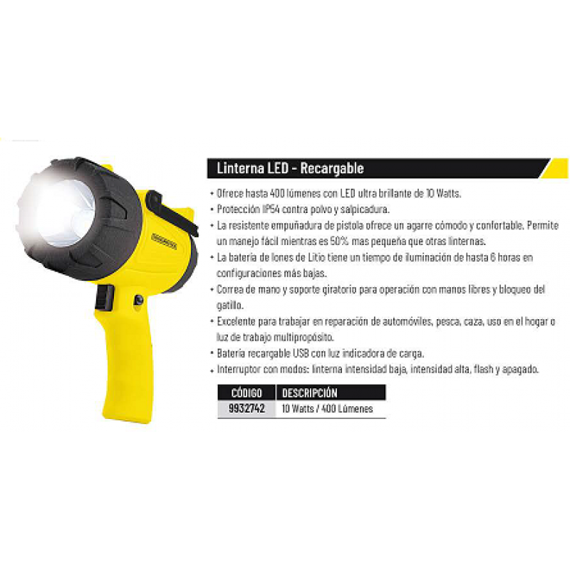 LINTERNA LED 10W 400 LUMENS