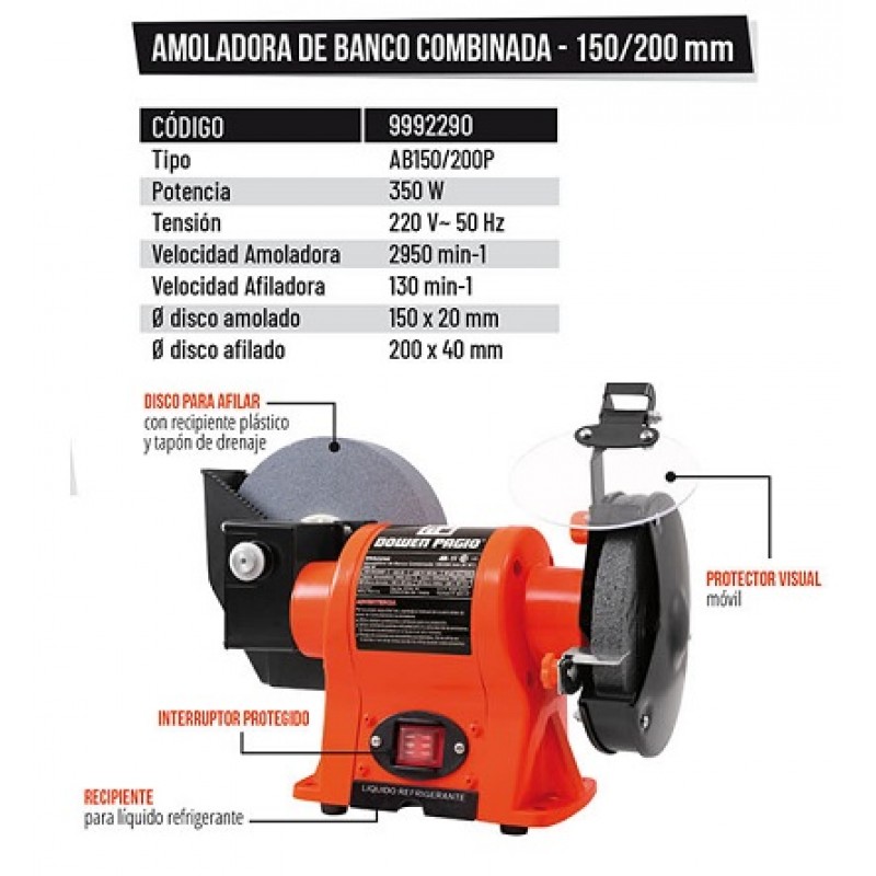 AMOLADORA DE BANCO 350W.(1/2HP)COMB.