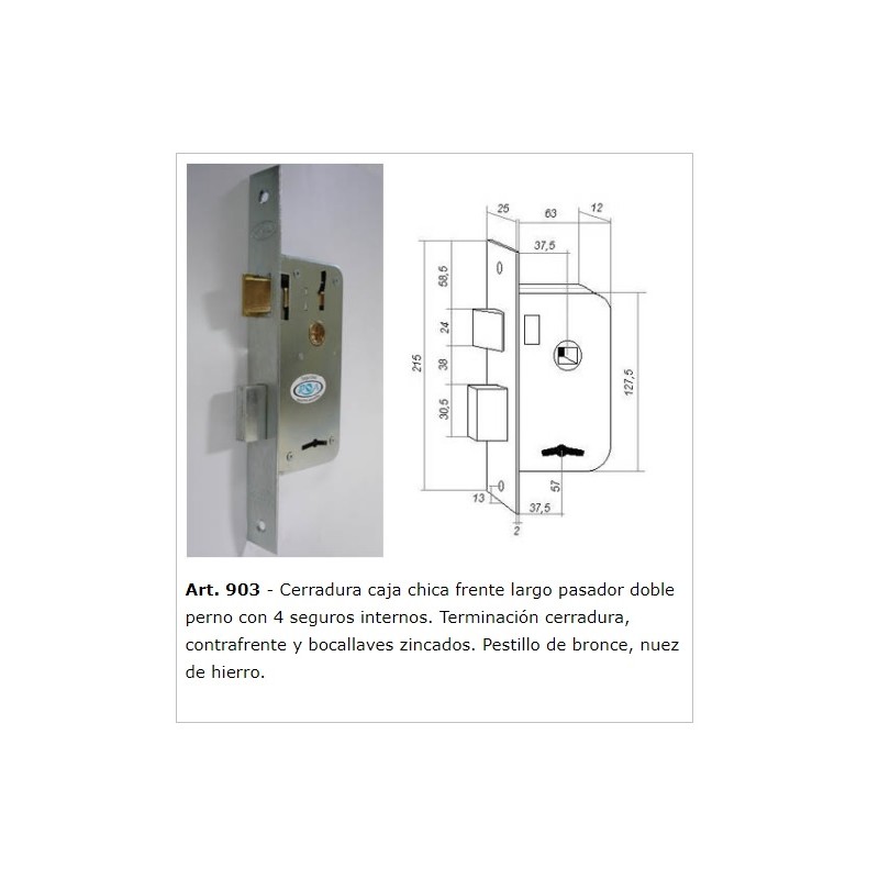 CERRADURA PASADOR RECTANGULAR 25 X 210