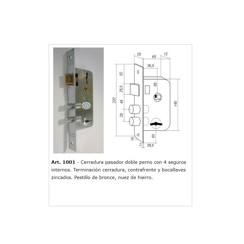 CERRADURA DOBLE PERNO 25 X 220