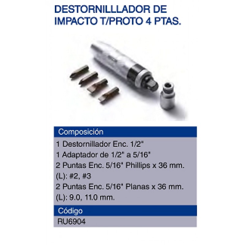 DESTORNILLADOR DE IMPACTO T/PROTO 4 PUNTAS