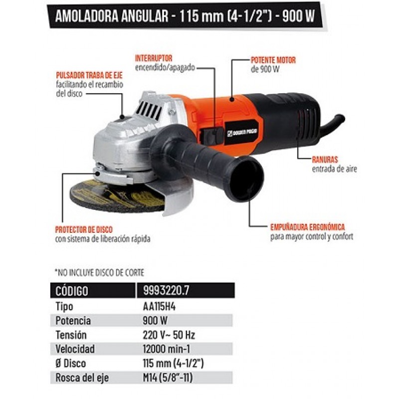 AMOLADORA ANGULAR 4½" 900W.