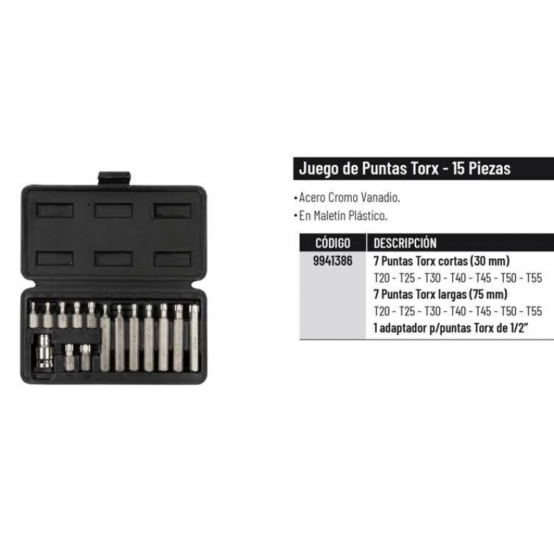 JUEGO PUNTAS TORX 15 PZS.