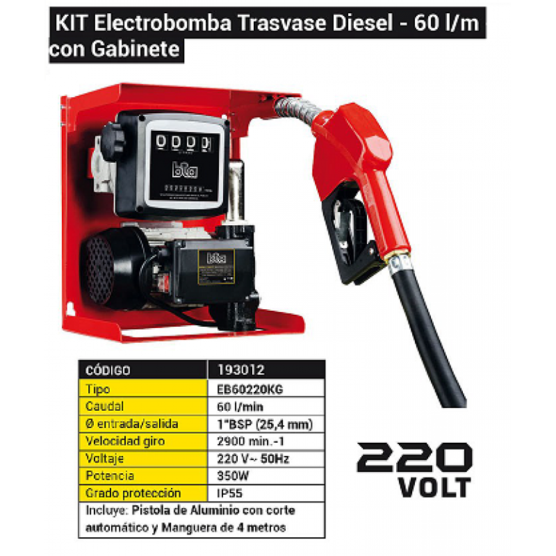 ELECTROBOMBA TRASVASE DIESEL C/GABINETE