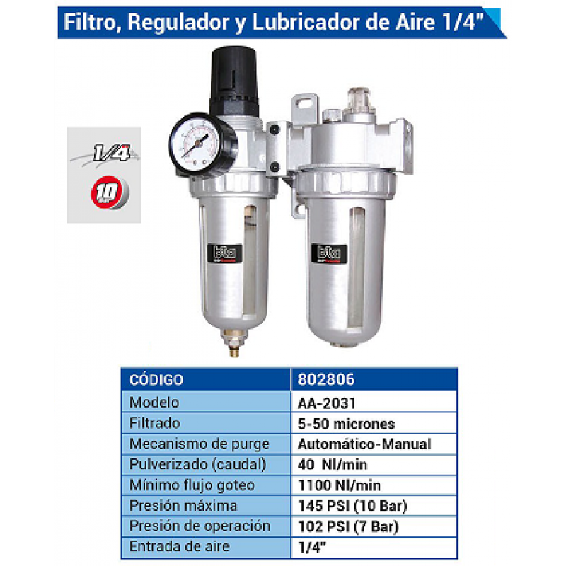 FILTRO REGUL.C/MAN/LUBR/T.AGUA 1/4" (AA-2031)